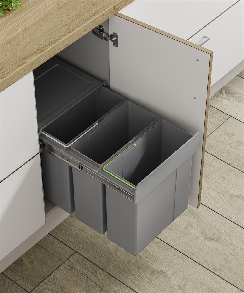 Pull out Waste Bin Dark Grey 30 Litre (3 x 10), Min 300mm Base unit
